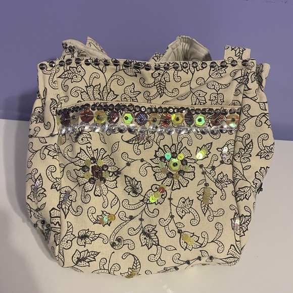 Ann Taylor Loft Floral Sequined Tote Bag - Picture 3 of 6